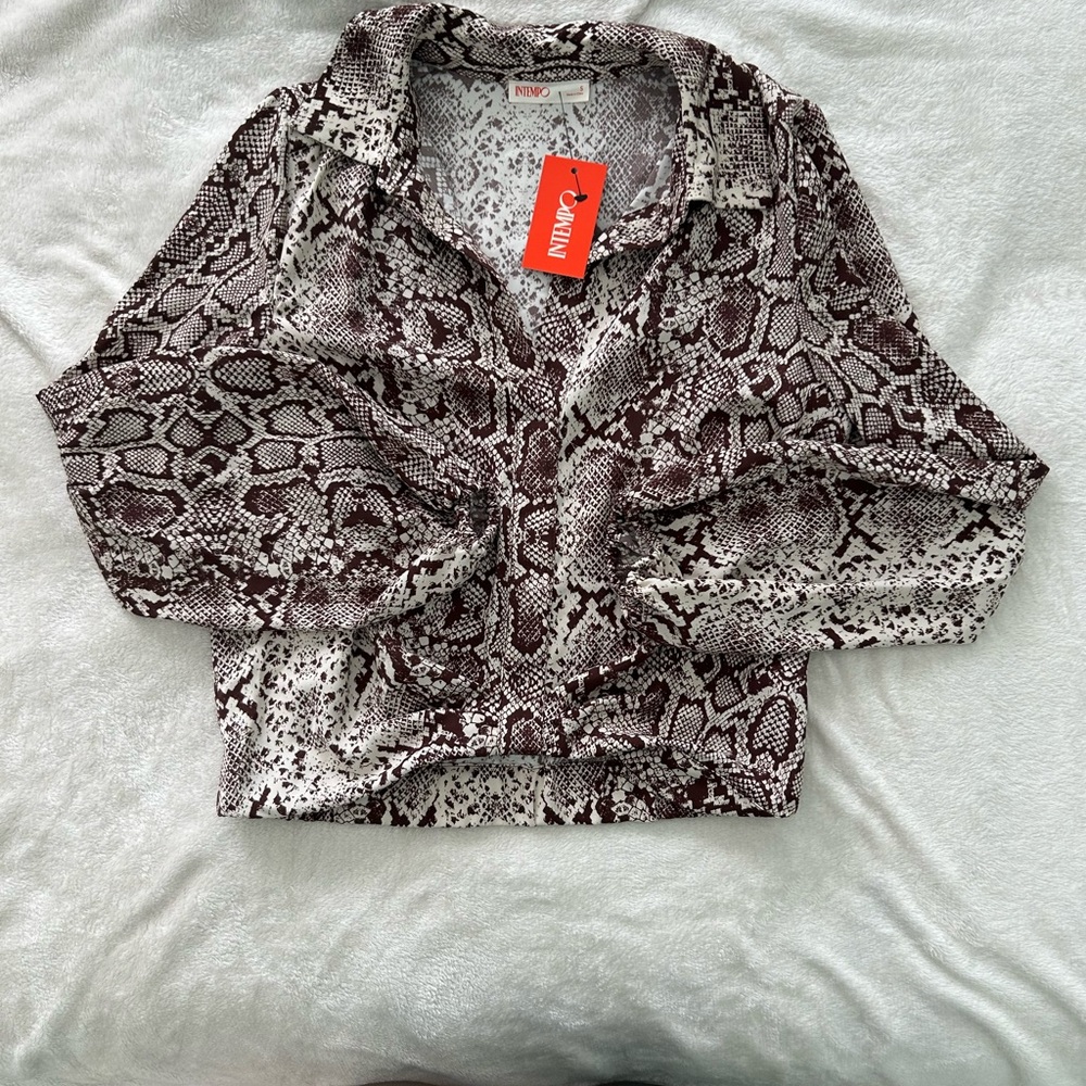 Brown and white animal print  women blouse